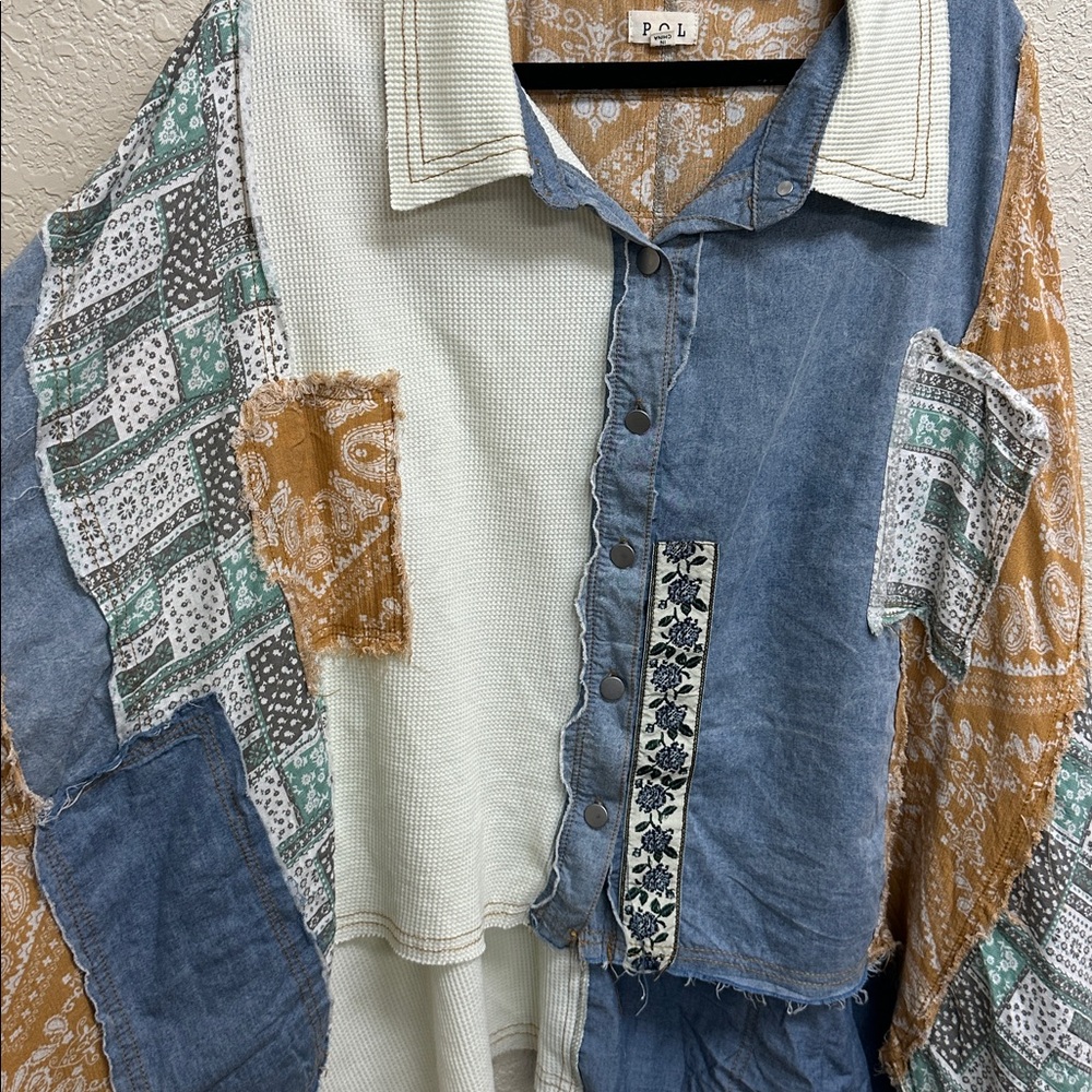 POL Mixed Material Button-Down Shirt - image 5